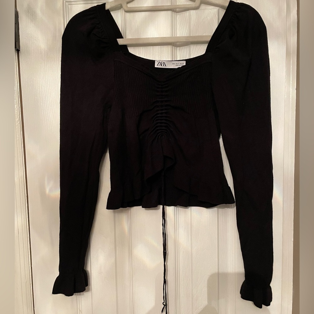 Zara Black Long Sleeve Cinched Crop Top